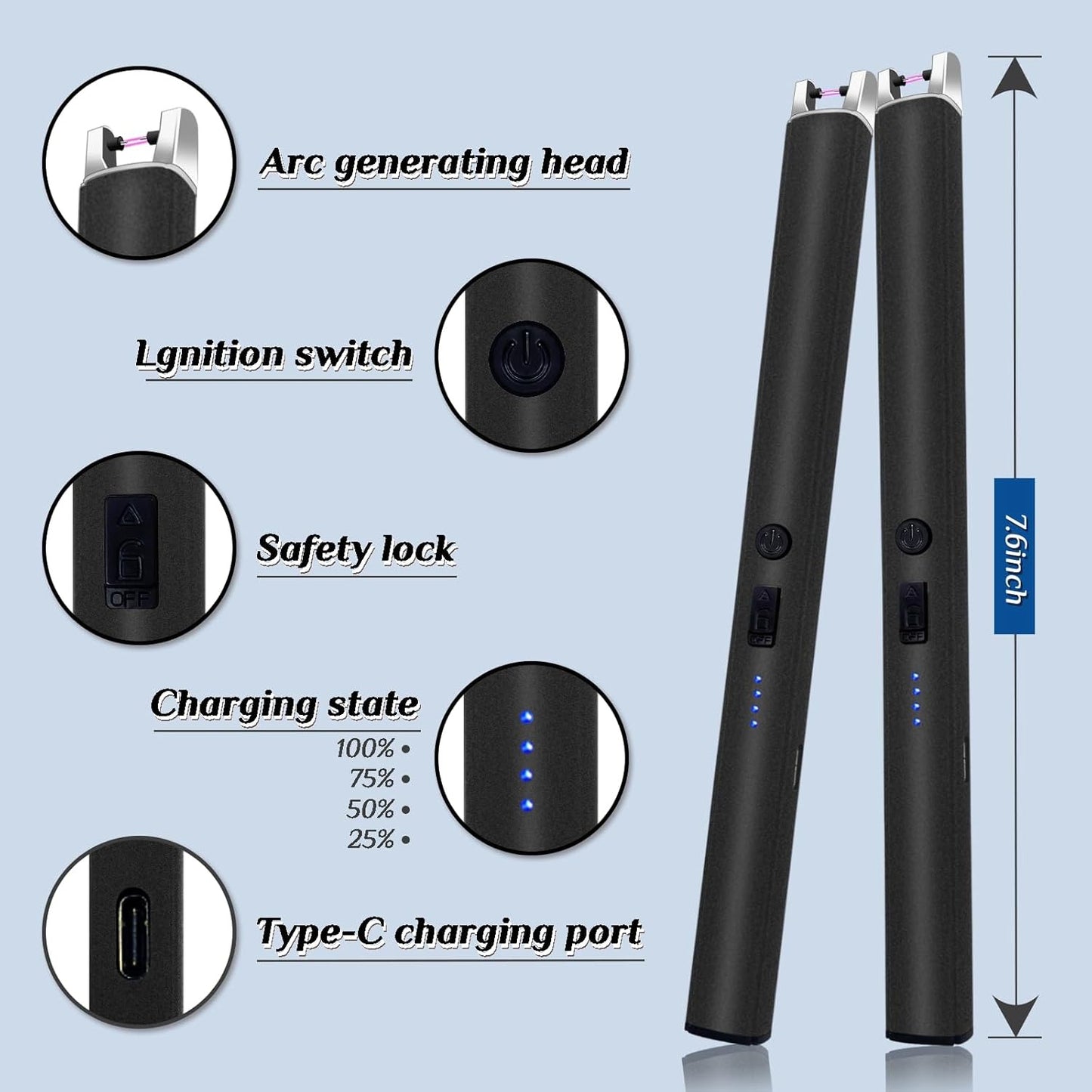 Flameless Electric Lighter - USB Rechargable (Pack of 2)